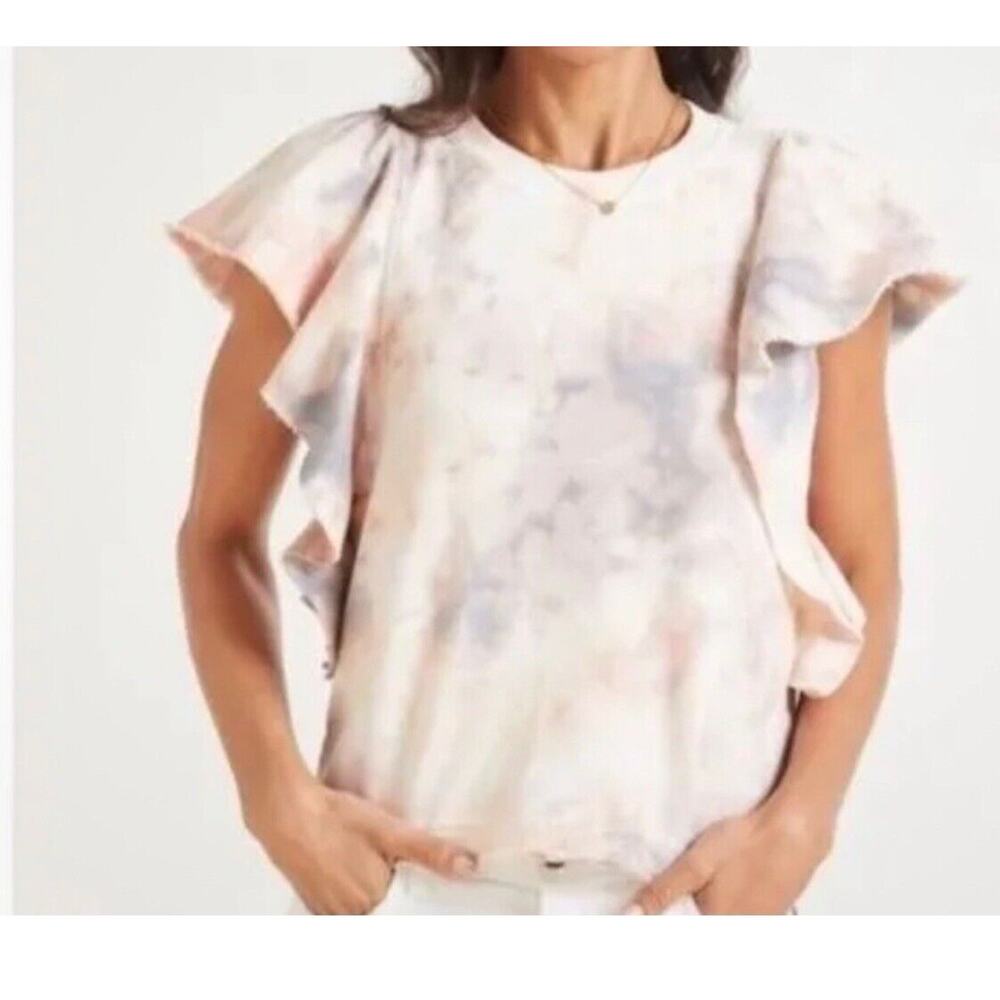 MICHAEL STARS Ariana Flutter Top Pullover Sweatshirt Peach Tie Dye Size small